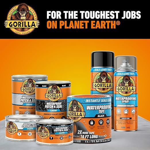 Gorilla Waterproofing Spray Clear, Flexible Rubberized Sealant Coating, Paintable UV Resistant, Seals Water Air Moisture, 14 oz (Pack of 2), for Roofs Gutters Skylights RVs Windows & More
