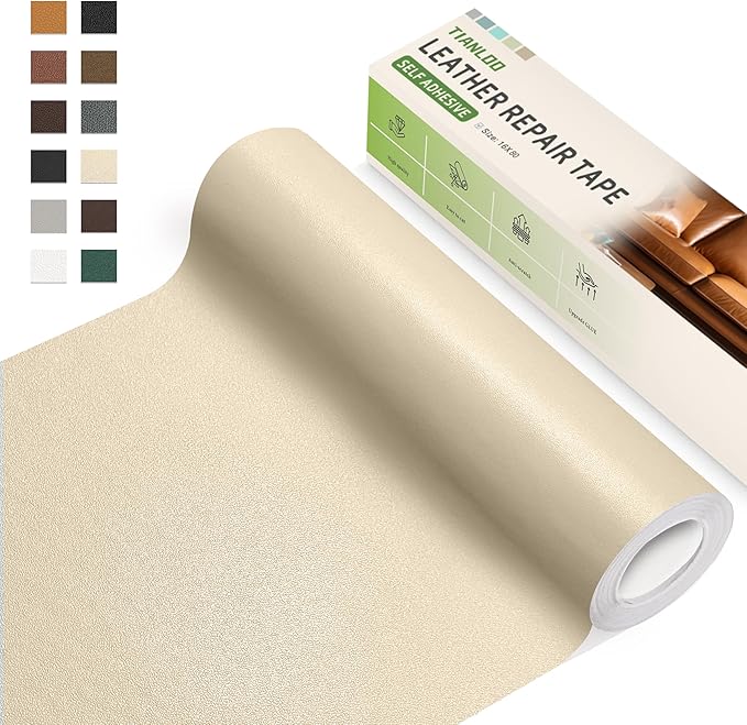 TIANLDD Leather Repair Tape,16 x 80 Inches Self Adhesive Leather Repair Patch，Leather Repair Kit for Furniture，Couches,Car Seats,Cabinets,Handbags(Beige-Fine Lines)