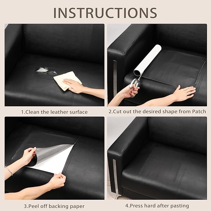 JDLUGH Sofa Leather Repair Patch Tape, Large Self Adhesive Couch, Car Seat, Office Chair, Leather Furniture, Vinyl Repair Patch Kit for Furniture (15x60 Inch, Grey)