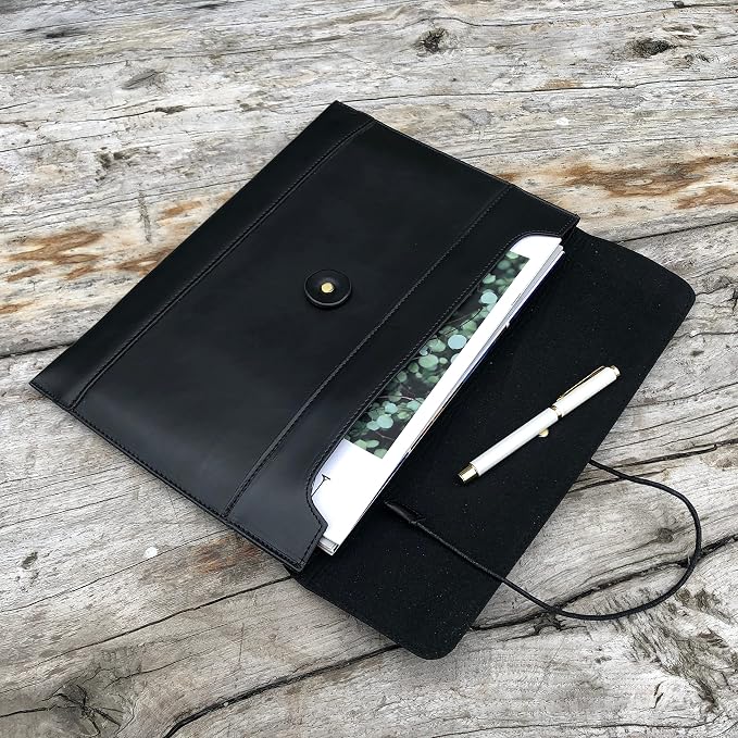 Vintage pu Leather 13.5" Certificate File Sleeve Case Business Manila Clutch Envelope Bag Office Documents Folder (Black)