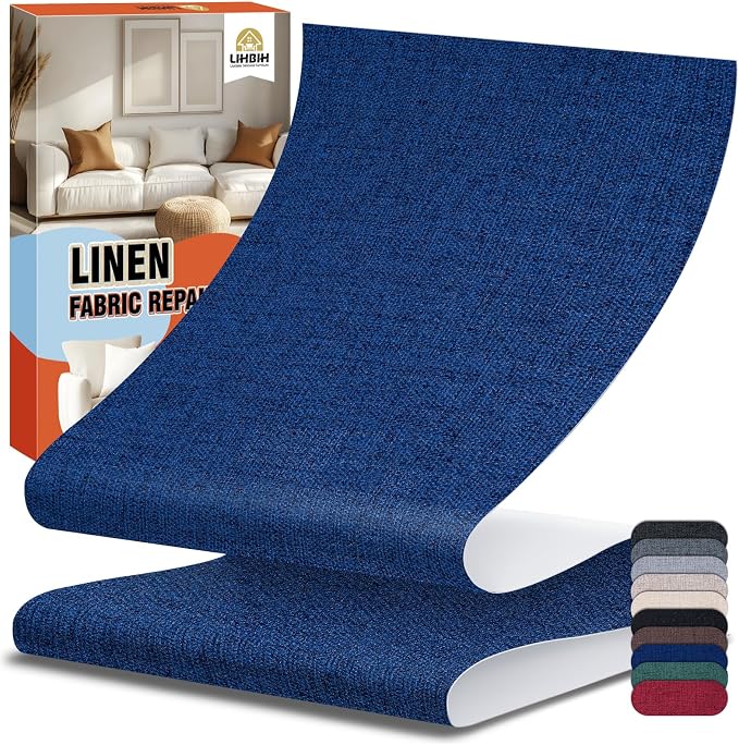 Linen Fabric Repair Tape 4x79 Inch, Self Adhesive Couch Patch Repair Fabric Tape for Furniture, Linen Patch Kit for Couch, Carpet, Upholstery, Chair, Sofa, Pillows, Bag (Coarse, Navy Blue)