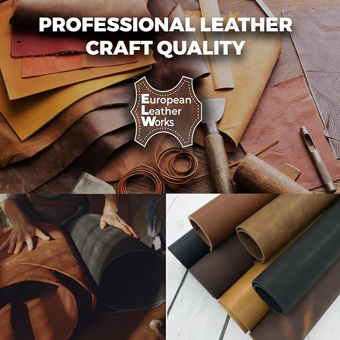 ELW Crazy Horse Leather 5-6 OZ (2-2.4mm) | Tobacco Brown | Pre-Cut 4-6 SQ FT 2PCS | Full Grain Cowhide Handmade Leather for DIY, Crafts, Sheaths, Sewing, Workshop