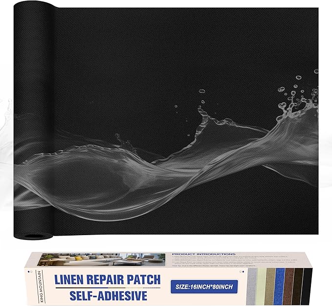 KING MOUNTAIN Linen Repair Patches,16X80 inch Extra Size, Multi Color, Can be Used for Sofa and Linen Fabric Repair (Black)
