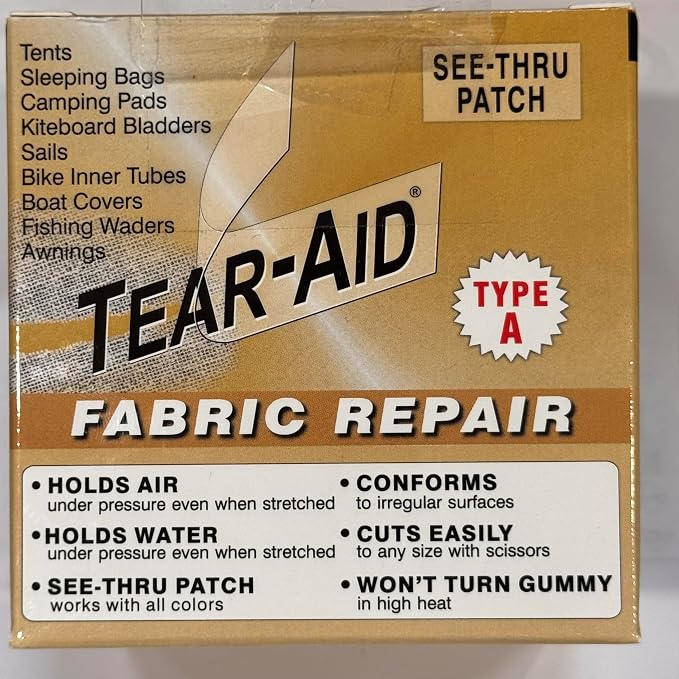 Tear-Aid Fabric Repair Kit, Type A Clear Patch for Canvas, Fiberglass, Leather, Polyester, Nylon & More, 3in x 5ft Roll, Single Pack | cycling-tire-repair-kits