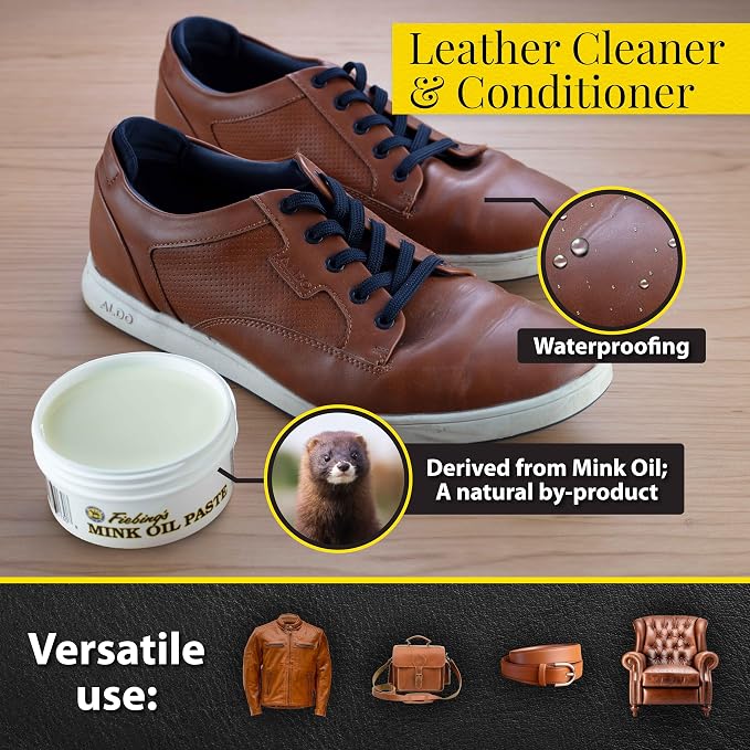 Fiebing's Mink Oil for Leather Boots (2 Pack, 6 oz Each) - Leather Cleaner & Conditioner - Waterproof, Preserve, Soften All Smooth Leathercraft & Vinyl - Prevents Salt Stains On Couch, Shoe, Purse