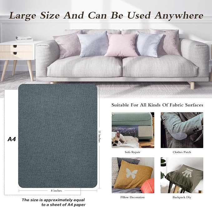 KING MOUNTAIN Coarse Linen Repair Patches, Self-Adhesive Linen Fabric Patches, 8X11 inch 2 PCS, Multi Color, Can be Used for Linen Sofa Repair (8" x 11"-2PCS,Blue Dark Grey)