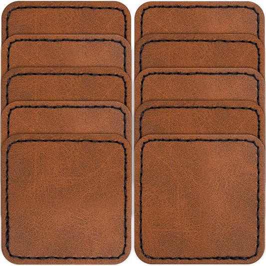 SmallCat 10 PCS Square Leather Patches for Hats, Iron on Blank Patches, Artificial Leather Patches for Laser Engraving, Repair Patches for DIY Sewing Crafts for Hats, Jackets, Jeans - Khaki