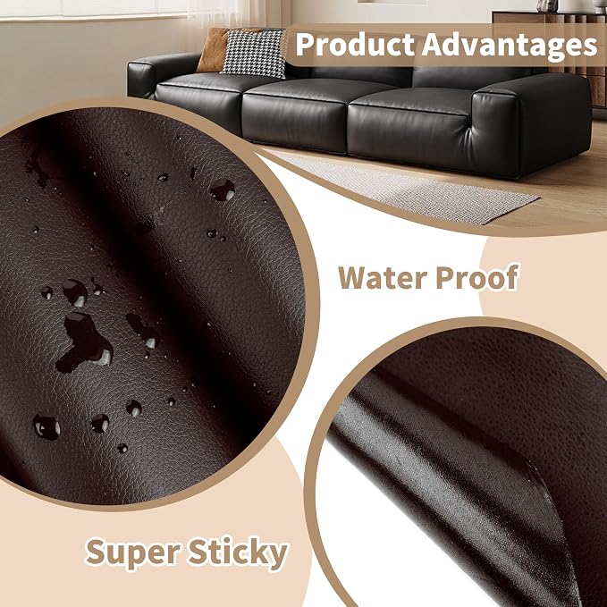 Leather Repair Patch,Self-Adhesive Leather,17X79inch,Self-Adhesive Waterproof,Scratch Resistant,DIY Large Patch for Sofas,Furniture,cabinets,Walls,Motorcycle Seats,car Seats (Medium Brown)