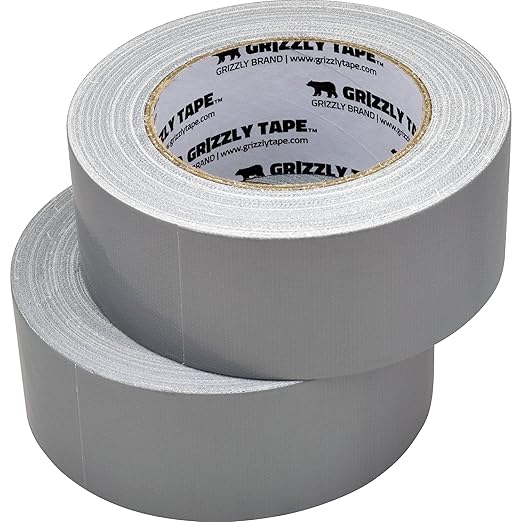 Grizzly Power Silver Duct Tape Heavy Duty (2 Pack) | Versatile Packing Tape 1.88 Inch x 30 Yards | Waterproof Tape Roll for Home Improvement, Office Use, Wrapping, Sealing, Crafting & General Repairs