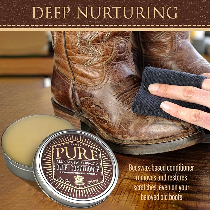 Shop Square Pure Beeswax Leather Care Kit - Natural Cleaner, Conditioner & Detailer for Jackets, Boots, Handbags & Designer Leather - Tea Tree + Beef Tallow Formula - Made in USA