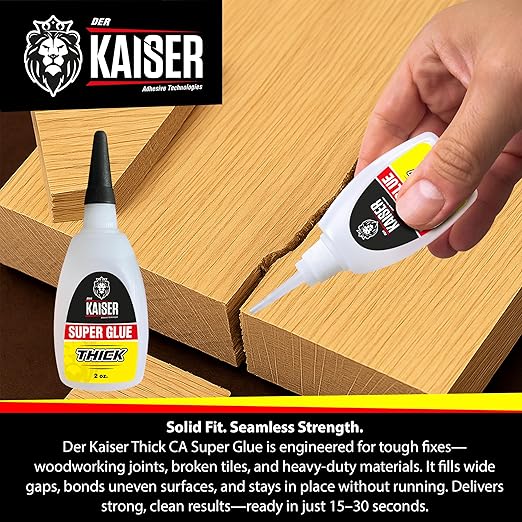 Der Kaiser Thick CA Super Glue (2 oz) – Gap-Filling Cyanoacrylate Adhesive – 15-30 Sec Cure – Pro Kit with Microtips – Wood, Plastic, Metal, 3D Printing, Hobby Models, DIY Repairs – 1,000-1,500 CPS