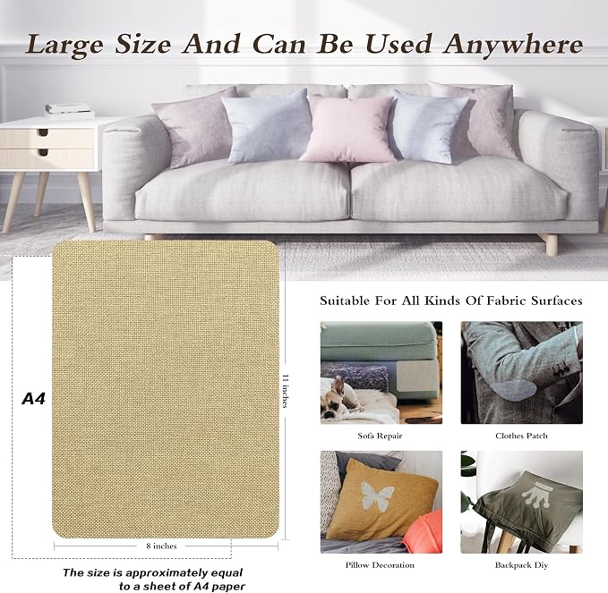 KING MOUNTAIN Coarse Linen Repair Patches, Self-Adhesive Linen Fabric Patches, 8X11 inch 2 PCS, Multi Color, Can be Used for Linen Sofa Repair (8" x 11"-2PCS,Khaki)