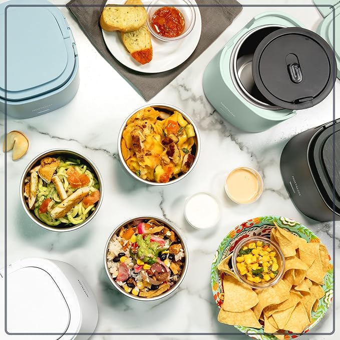 Nostalgia Portable 20-Ounce Electric Heated Lunch Box – Travel Size 2.5 Cup Capacity for Soup, Chili, and Leftovers – Leak Proof Silicone Sealed Lid, Foldable Carry Handle, Detachable Cord – Black