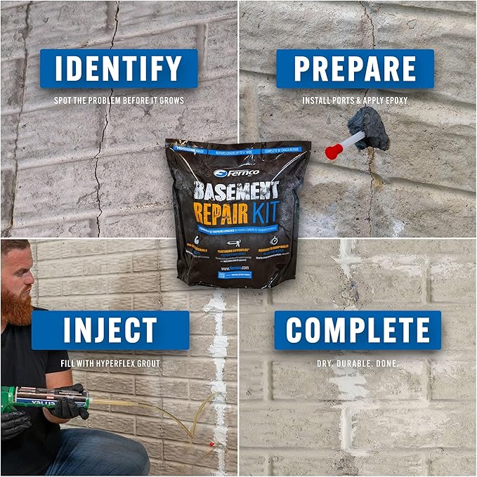 Fernco 10 ft Basement and Foundation Wall Crack Repair Kit Leak Stop and Radon Gas Protection Pro Kit
