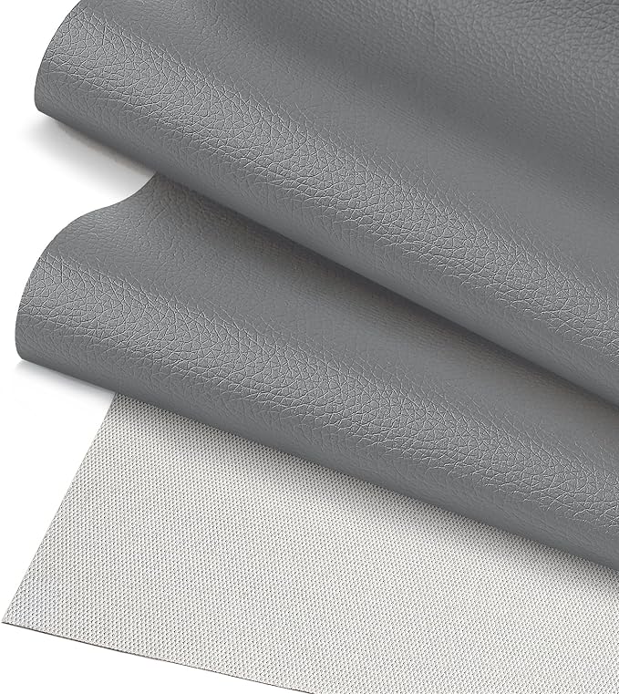 Grey Faux Leather Fabric 19"x54" - Lychee Grain Waterproof Vinyl Leather, Upholstery Material for Furniture Restoration, Car Seat Covers, Sewing and DIY Craft Projects
