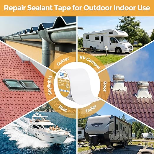 CircleRoad RV Roof Tape White, 6 Inch X 50 Feet RV Repair Sealant Tape, Stop Camper Roof Leaks, UV-Resistant, Weatherproof and Reliable for Camper, Trailer, Boat (6In-50FT)