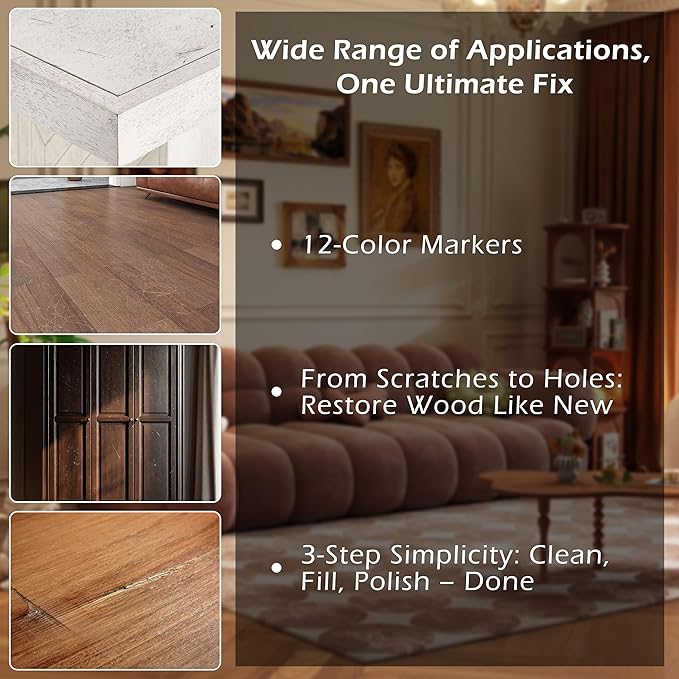 Oriflame Wood Furniture Markers Touch Up: 12-Color Wood Stain Pens Repair for Scratches/Stains in Floors/Table/Cabinets/Desks/Bedposts/Door(Hardwood/Laminate)