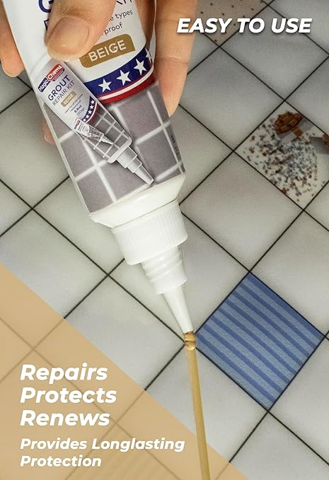 Tile Grout Repair, Beige and Cream 8.8 oz/250gr. Fast Drying Grout Repair Kit, Grout Filler Tube Repair Kit, Tile Grout Paint, Grout Sealer Restore and Renew Bathroom Floor, Tile Gaps, Joints, Lines