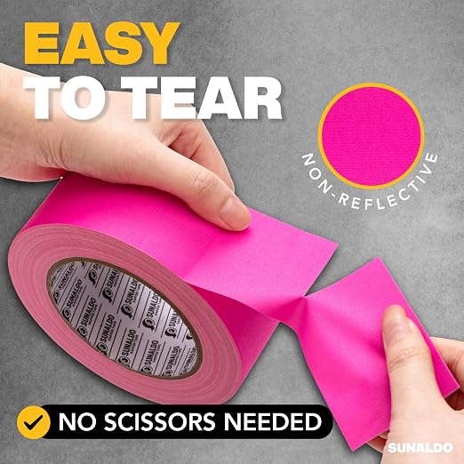 Gaffers Tape Heavy Duty, Easy to Rip, Residue-Free Professional Grade Floor Tape for Electrical Cords, Matte Finish Non Reflective, Weather Resistant (1, Pink, 2" x 30 Yards)