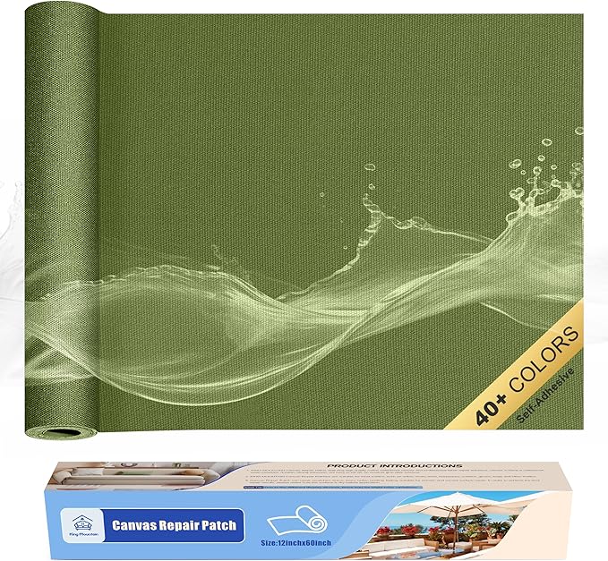KING MOUNTAIN Canvas Repair Tape,Outdoor Gear Patch, 12×60 Inches,Waterproof,Self-Adhesive for Repairing Boat Covers,Sun Shades,Sofas,Tents,Lounge Chairs,Awnings (Grass Green)