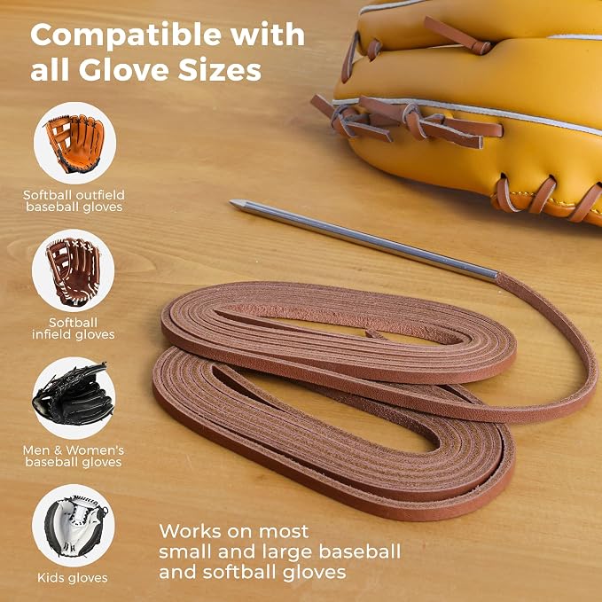 TOFL Softball and Baseball Glove Lace Kit | Mitt Lace Glove Repair Lacing Kit | 2 Leather Laces with Lacing Needle for Catchers Glove