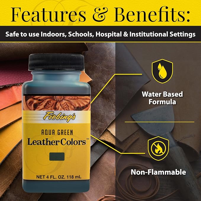 Fiebing's LeatherColors (4 Fl Oz, Aqua Green) - Leather Dye for Natural Leather - Water-Based, Non-Flammable Formula - Permanent & Penetrating Color for Shoes, Boots, Furniture - Safe for Institutions