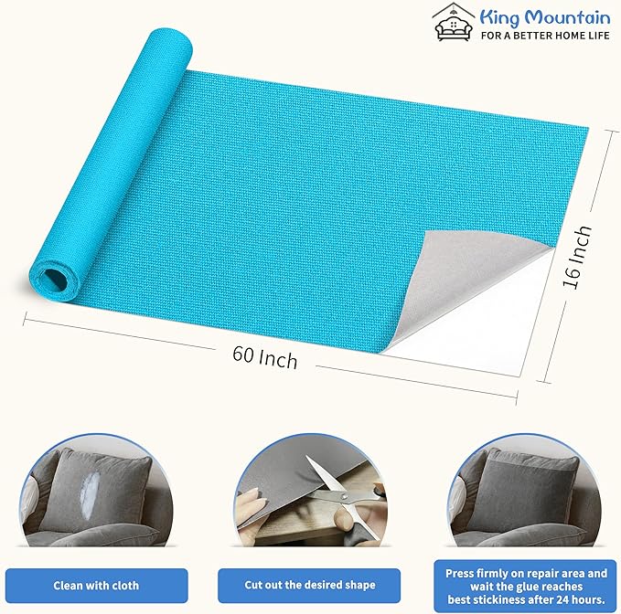 KING MOUNTAIN Canvas Repair Patch 16×60 Inch Self-Adhesive Waterproof Fabric Patch for Sofas, Tents, Furniture,Tote Bags, Car Seats (Blue)