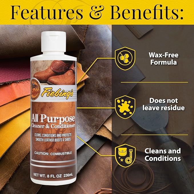 Fiebing's Leather Cleaner & Conditioner (8 oz) - All Purpose Wax-Free Color Safe Formula Protects & Strengthens All Leather - Prevents Molding, Cracking, Water Spots & Salt Stains on Car, Shoe, Purse