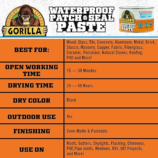 Gorilla Waterproof Patch & Seal Rubberized Sealant Paste; White; 1lb Can (Pack of 1)