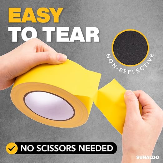 Gaffers Tape Heavy Duty, Easy to Rip, Residue-Free Professional Grade Floor Tape for Electrical Cords, Matte Finish Non Reflective, Weather Resistant (1, Yellow, 2" x 30 Yards)