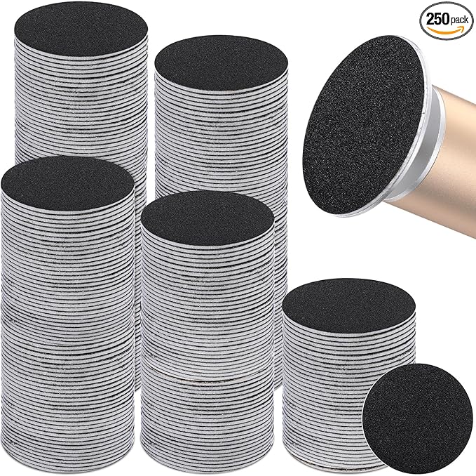Gisafai 250 Pcs 180 Grit Sanding Replacement Pad Bulk Sandpaper Disk for Electric Foot File Callus Remover Tool Black Foot File Disc for Men Women Heels Dead Cracked Skin Dry Dead Skin Removal