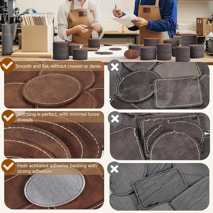 80 Pack Blank Leatherette Patches with Adhesive, Oval Laser Engravable Faux Leather Patch for Hats Custom, Fabric Repair Sew, Engraving Materials, Gifts, DIY (Rustic, 3 x 2 in)