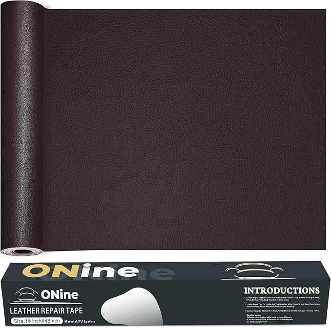ONine Leather Repair Tape,Self Adhesive Leather Repair Patch,Leather Patches for Furniture,Sofa,Car Seats,Office Chair. Vinyl Repair Kit 16x48in(Dark Reddish Brown)