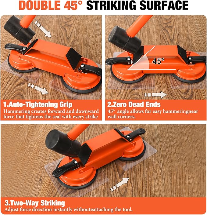 Floor Gap Fixer Tool – Heavy Duty 45° Striking Surface Floor Gap Repair Tool Enhanced Suction Cup with Slot Cutter, Hammer and 8pcs Sticky Pads for Fixer Laminate/Vinyl Flooring Tools