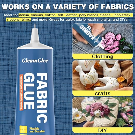 Fabric Glue Permanent, 100ml Extra Strong Fabric Adhesive, Washable Clear Clothing Glue for Clothes Repairs, Leather, Crafts, Upholstery, Material, Textile, Felt and Badges (2 x 50ml/1.76 oz)
