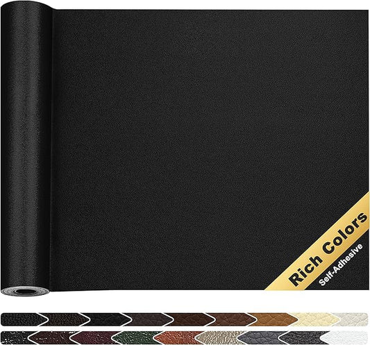 KING MOUNTAIN Leather Repair Patch, 16 x 60 Inches Self-Adhesive Repair Tape for Damaged Furniture, Seating, Car Seats, Goods (Fine Grained Black)