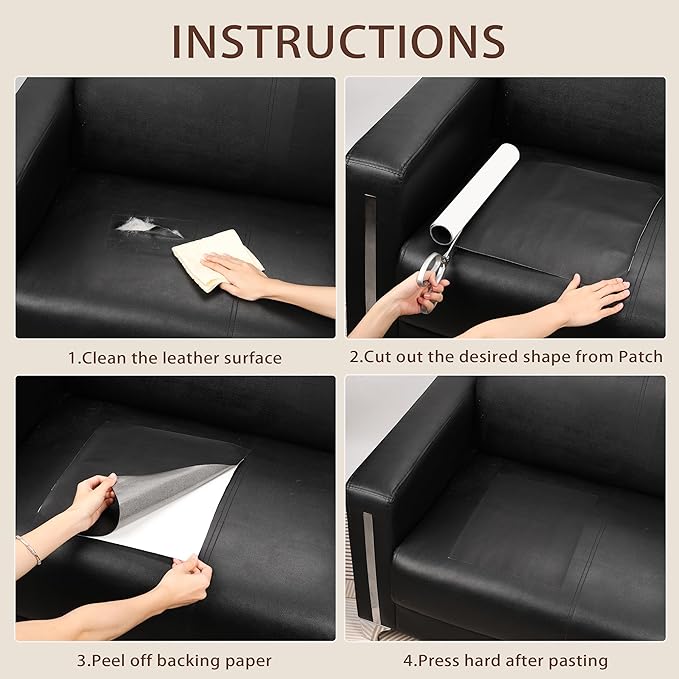 JDLUGH Sofa Leather Repair Patch Tape, Large Self Adhesive Couch, Car Seat, Office Chair, Leather Furniture, Vinyl Repair Patch Kit for Furniture (15x60 Inch, Black)