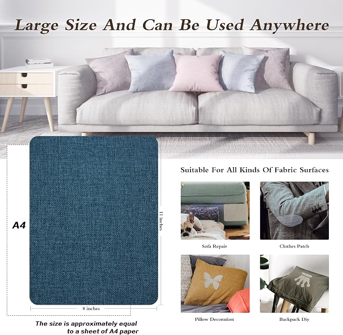 Coarse Linen Repair Patches, Self-Adhesive Linen Fabric Patches, 8X11 inch Extra Size, Multi Color, Can be Used for Linen Sofa Repair (8" x 11",Dark Blue)