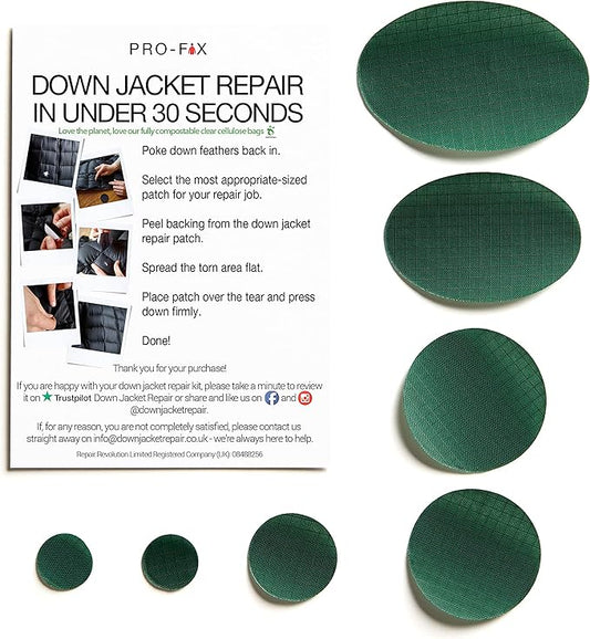 Self-Adhesive Waterproof Repair Patch Kit - 30-Second Fix for Down Jackets, Tents, Sleeping Bags, Backpacks, Outdoor and Camping Gear - Pre-Cut Nylon, Multiple Colors (Bottle Green)