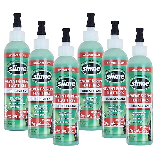 Slime 10003-6PK Bike Tube Puncture Repair Sealant, Prevent and Repair, Suitable for All Bicycles, Non-Toxic, Eco-Friendly, 6 x 8oz Bottle