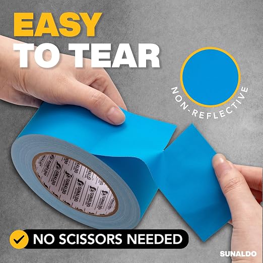 Gaffers Tape Heavy Duty, Easy to Rip, Residue-Free Professional Grade Floor Tape for Electrical Cords, Matte Finish Non Reflective, Weather Resistant (1, Light Blue, 2" x 30 Yards)