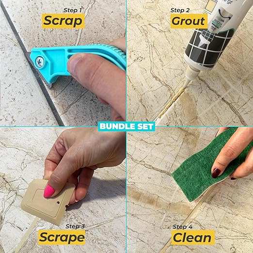 PentaUSA Tile Grout Repair Kit with Removal Tool - Premixed Acrylic Sanded Grout Filler for Bathroom, Shower, and Kitchen, Includes Applicator Spatula, and Sponge Warm Beige (8.8oz / 250g)