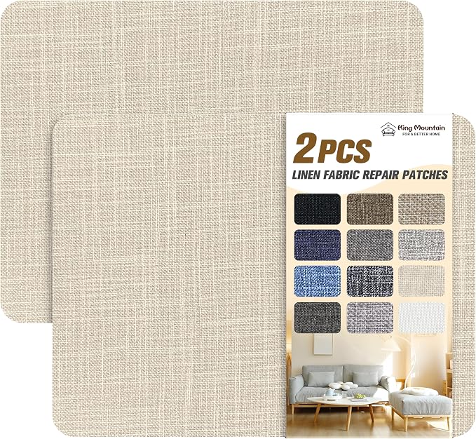 Fine Linen Repair Patches,Self-Adhesive Fabric Patches,8X11 inch 2 PCS,Multi Color, Can be Used for Sofa，Chair,Curtain Repair(8" x 11"-2PCS,Cream-Gray 2.0)