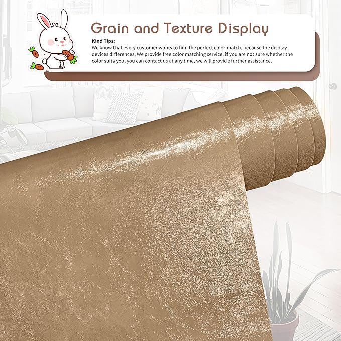 KING MOUNTAIN Leather Repair Patch,16 x 60 Inches self Adhesive Leather Repair Tape for Damaged Leather Furniture, Sofa Seating,Car Seats, Leather Goods（Khaki）