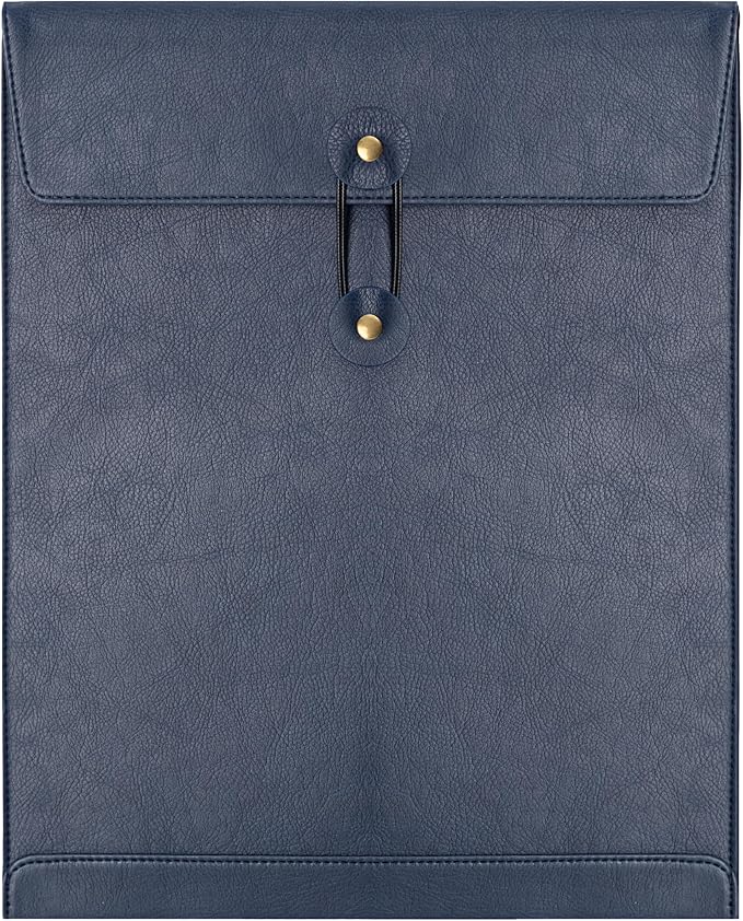 Blue PU Leather File Folder for Documents,Important Document Folder with String Tie,Laptop Sleeve Notebook Case,Leather File Organizer,A4 Envelopes Filing Folder