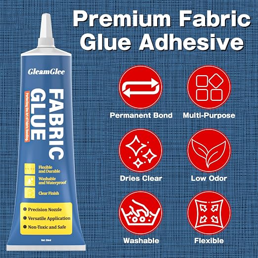 Fabric Glue Permanent, 150ml Extra Strong Fabric Adhesive, Washable Clear Clothing Glue for Clothes Repairs, Leather, Crafts, Upholstery, Material, Textile, Felt and Badges (3 x 50ml/1.76 oz)