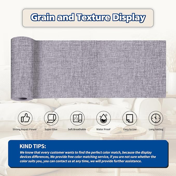 KING MOUNTAIN Linen Repair Patches, Self-Adhesive Linen Fabric Patches, 4 X 63 inch Extra Size, Multi Color, Can be Used for Linen Sofa Repair (Light Grey)