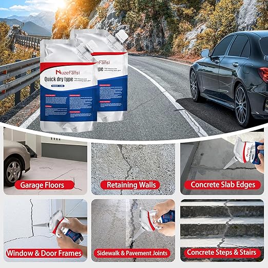 Cement Crack Sealant, Concrete Crack Filler, Flexible & Weather-Resistant Caulking Glue, Waterproof Concrete Repair for Driveways, Sidewalks, Walls, and Foundations (8 Pack)