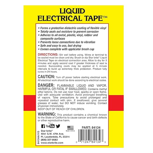STAR BRITE Liquid Electrical Tape - Superior Adhesion and Flexible Protection for Frayed Cables, Terminals, and Electric Splices