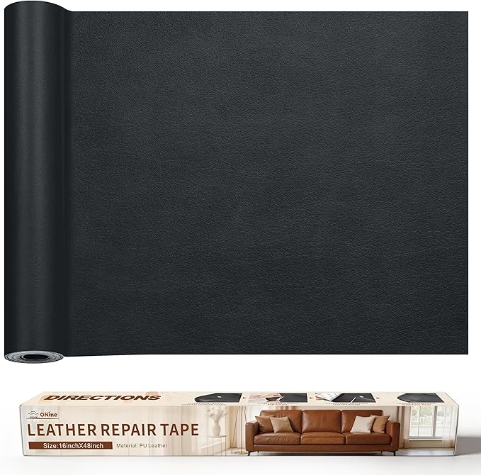 ONine Leather Repair Tape,Self Adhesive Leather Repair Patch,Leather Patches for Furniture,Sofa,Car Seats,Office Chair. Vinyl Repair Kit 16x48in(Dark Grey)